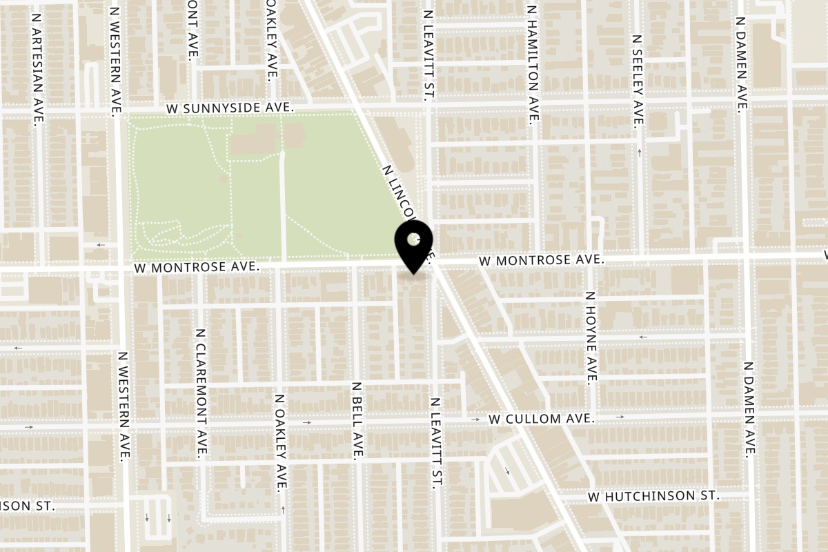 Map showing the location of Bloop Bloop on 2205 W Montrose Ave in Chicago